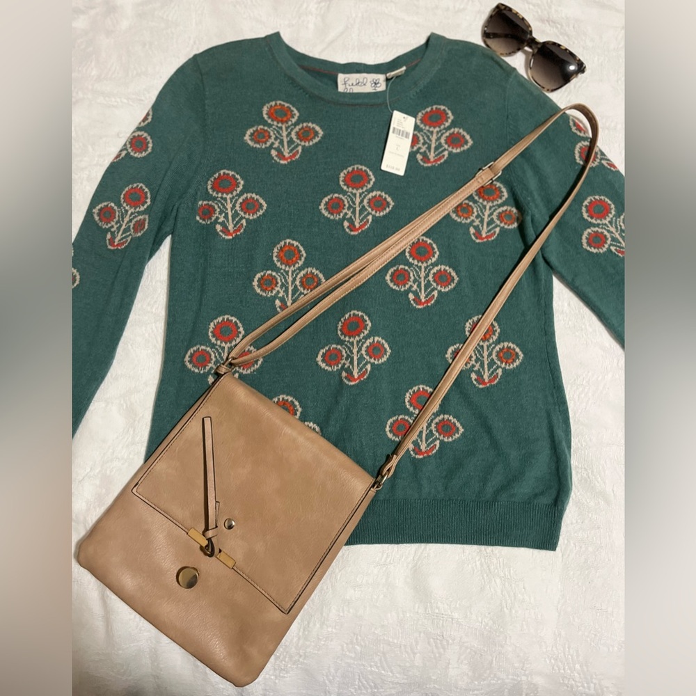 SOLD Anthropologie Green Embroidered Knit Top
